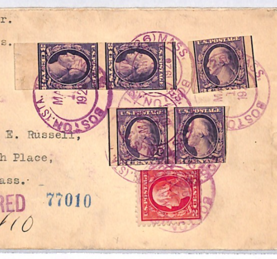 USA SPECTACULAR FRANKING Cover 3c *IMPERFORATES*{5} 1928 Boston Registered YH409