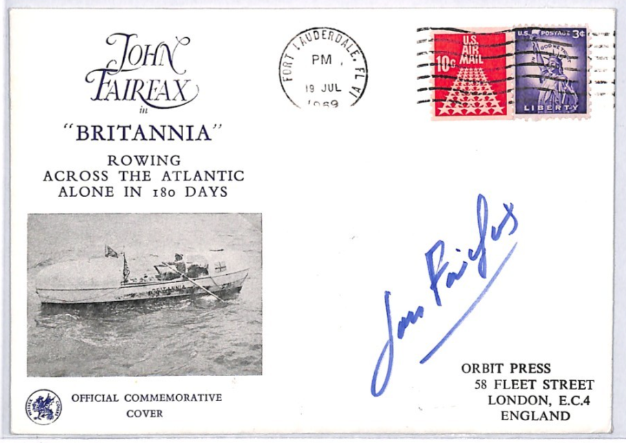 USA Solo TRANSATLANTIC ROWING *John Fairfax* SIGNED Cover 1969 London YH441