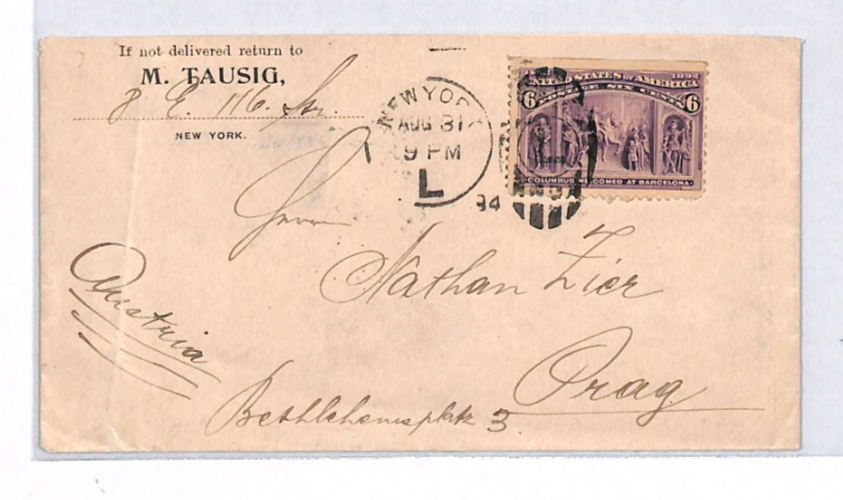 USA TRANSATLANTIC Cover 6c COLUMBIAN Stamp New York 1894 Prague Austria YH434 - Image 3