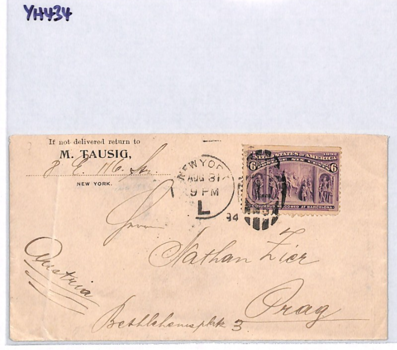 USA TRANSATLANTIC Cover 6c COLUMBIAN Stamp New York 1894 Prague Austria YH434 - Image 5