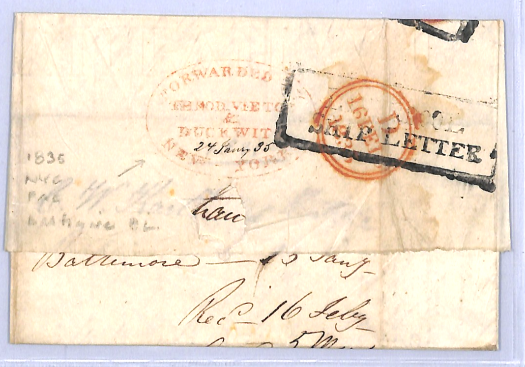 USA TRANSATLANTIC Cover FORWARDED *DUCKWIT NY* Oval FAC Baltimore? London WO49 - Image 3