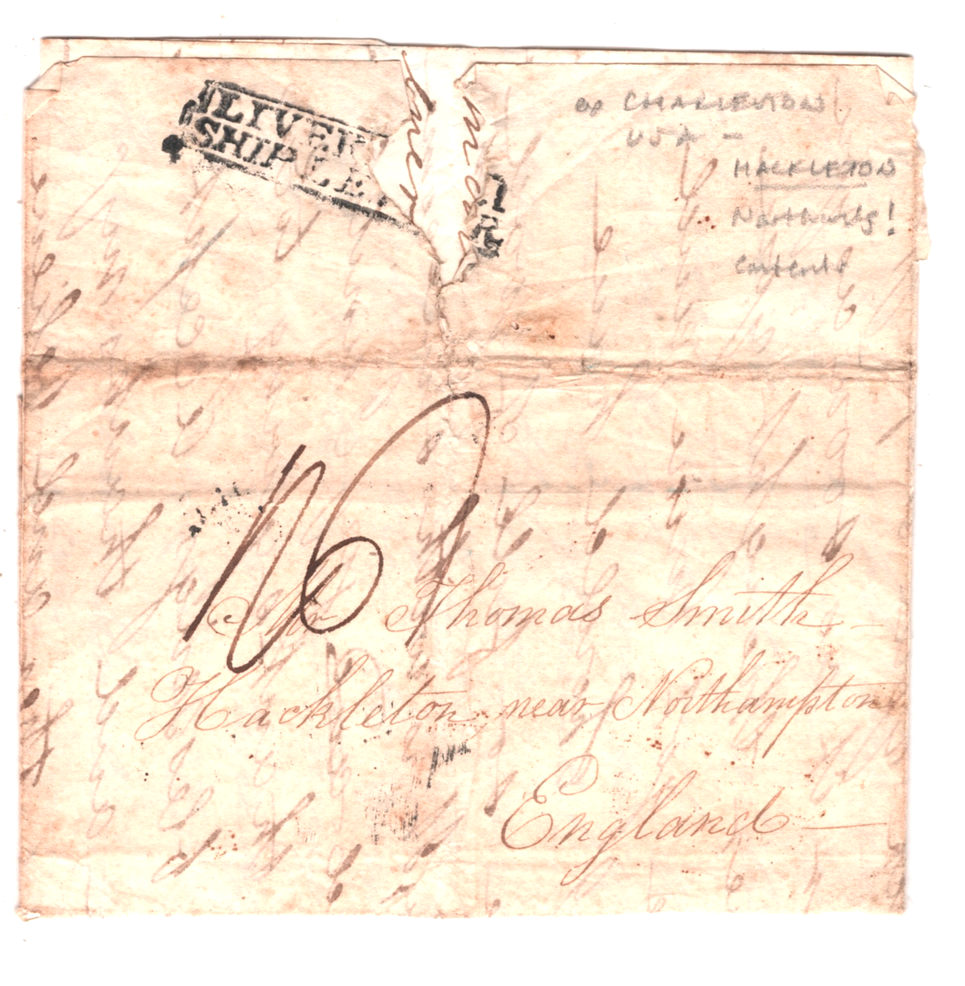 USA TRANSATLANTIC GB Cover 1833 Liverpool Ship Letter HACKLETON Northants CT166