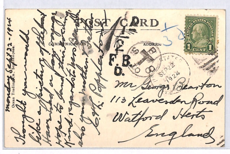 USA TRANSATLANTIC Ship Postcard SEA POST OFFICE *TAXE* Mark 1924 PAQUEBOT YH439 - Image 4