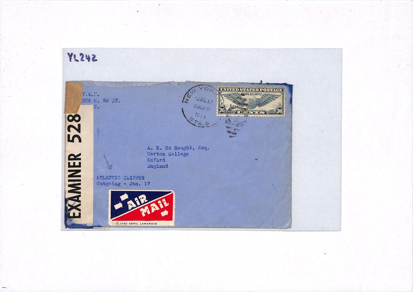 USA WW2 Air 1941 Cover NY *VTM* TUXEDO PARK Oxford (SAS Officer) McNaught YL242 - Image 4