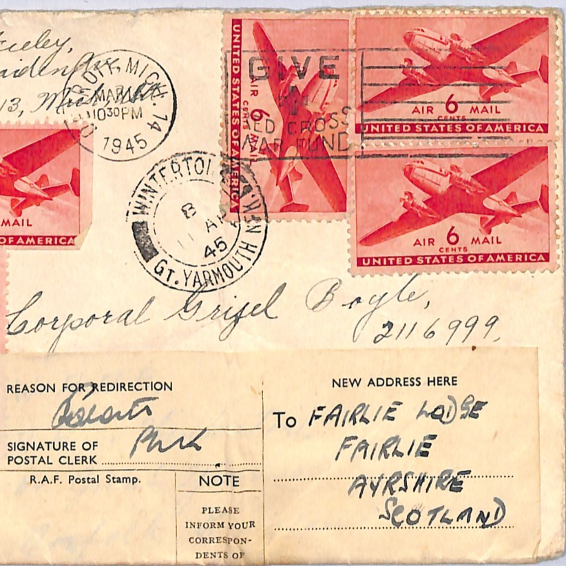 USA WW2 Air GB Cover FORWARDED *RAF RADAR STATION* Winterton Norfolk 1945 UG197 - Image 4