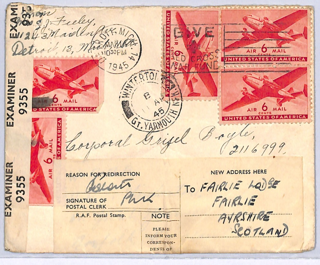 USA WW2 Air GB Cover FORWARDED *RAF RADAR STATION* Winterton Norfolk 1945 UG197 - Image 5