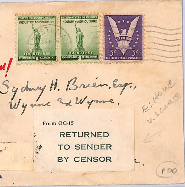 USA WW2 Cover UNCLE SAM Eshowe 1943 CENSOR RETOUR Label WE CONQUER Eagle WN53 - Image 4