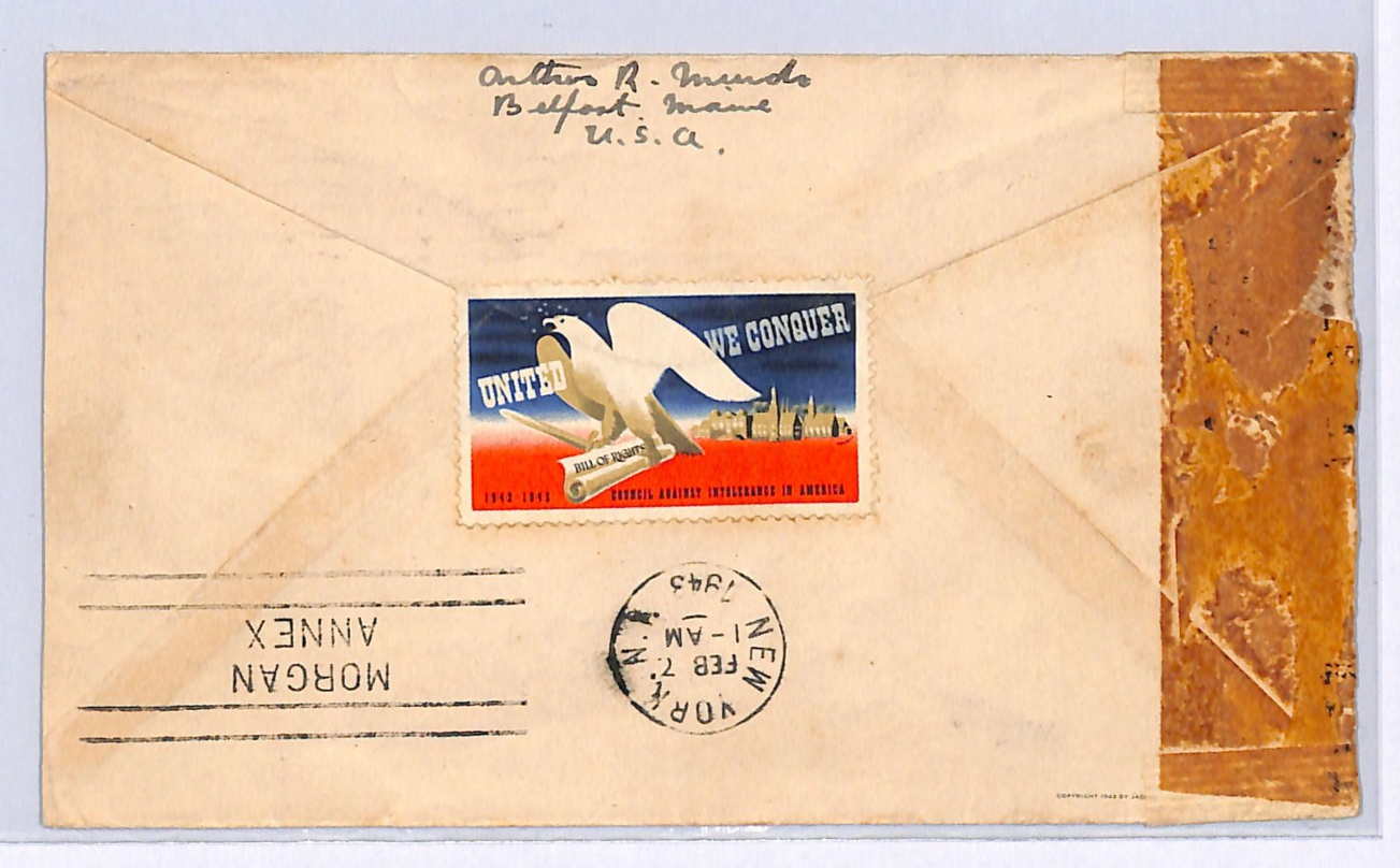 USA WW2 Cover UNCLE SAM Eshowe 1943 CENSOR RETOUR Label WE CONQUER Eagle WN53 - Image 5