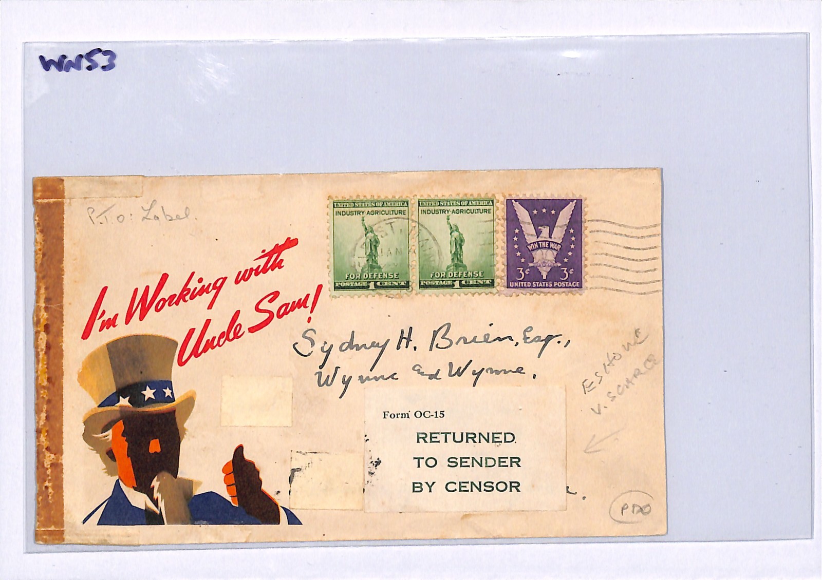 USA WW2 Cover UNCLE SAM Eshowe 1943 CENSOR RETOUR Label WE CONQUER Eagle WN53 - Image 6