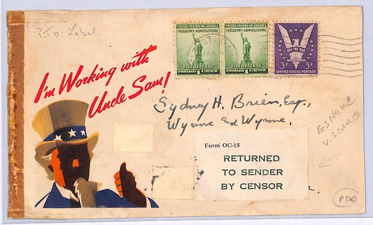 USA WW2 Cover UNCLE SAM Eshowe 1943 CENSOR RETOUR Label WE CONQUER Eagle WN53