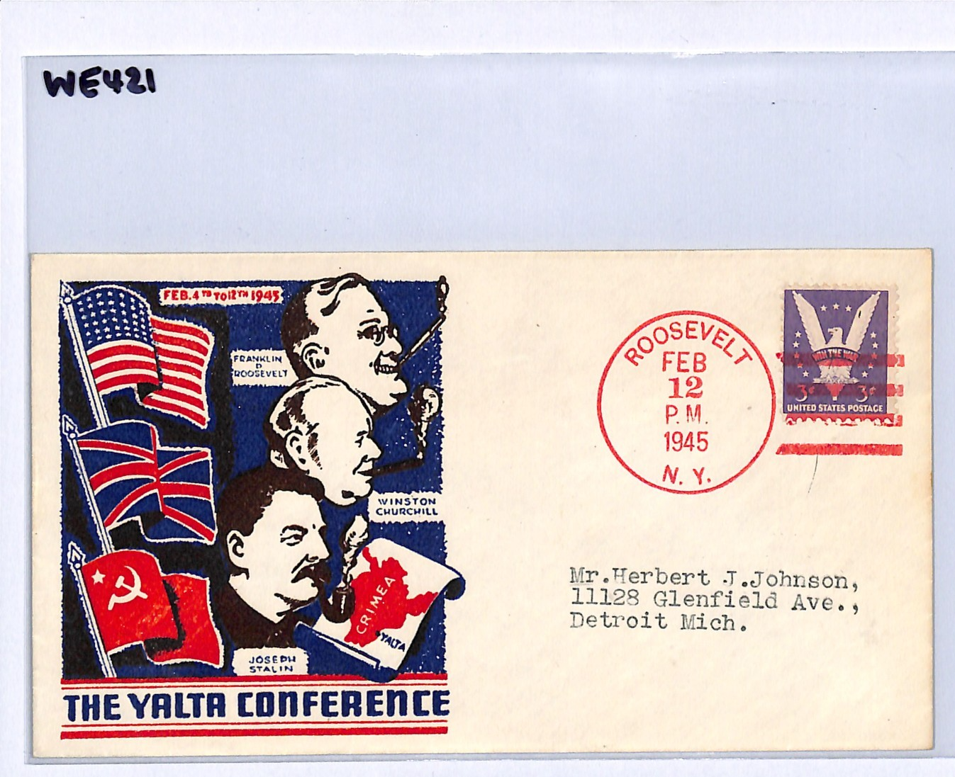 USA WW2 Cover *YALTA CONFERENCE* FDR/CHURCHILL/STALIN Roosevelt NY Cancel WE421 - Image 7