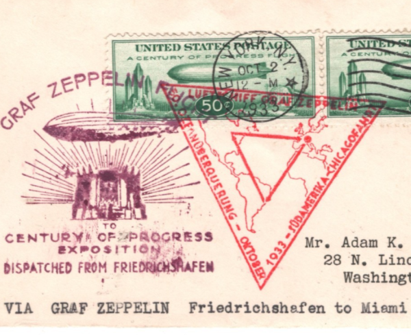 USA ZEPPELIN 50c Pai1r 1933 FDC #C18 First Day Cover CENTURY PROGRESS Expo KZ261