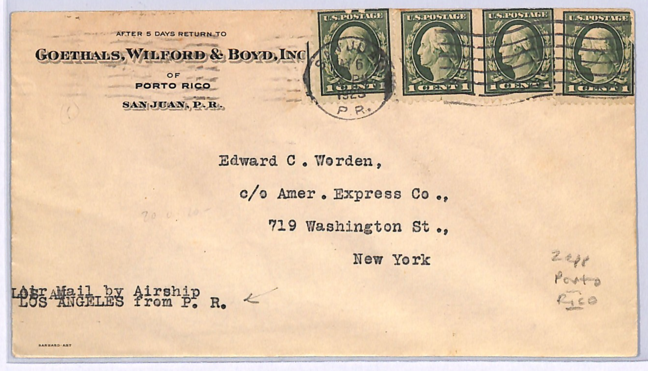USA (ZEPPELIN) AIRSHIP *Los Angeles* Air Mail Cover PUERTO RICO 1925 NYC UG159 - Image 6