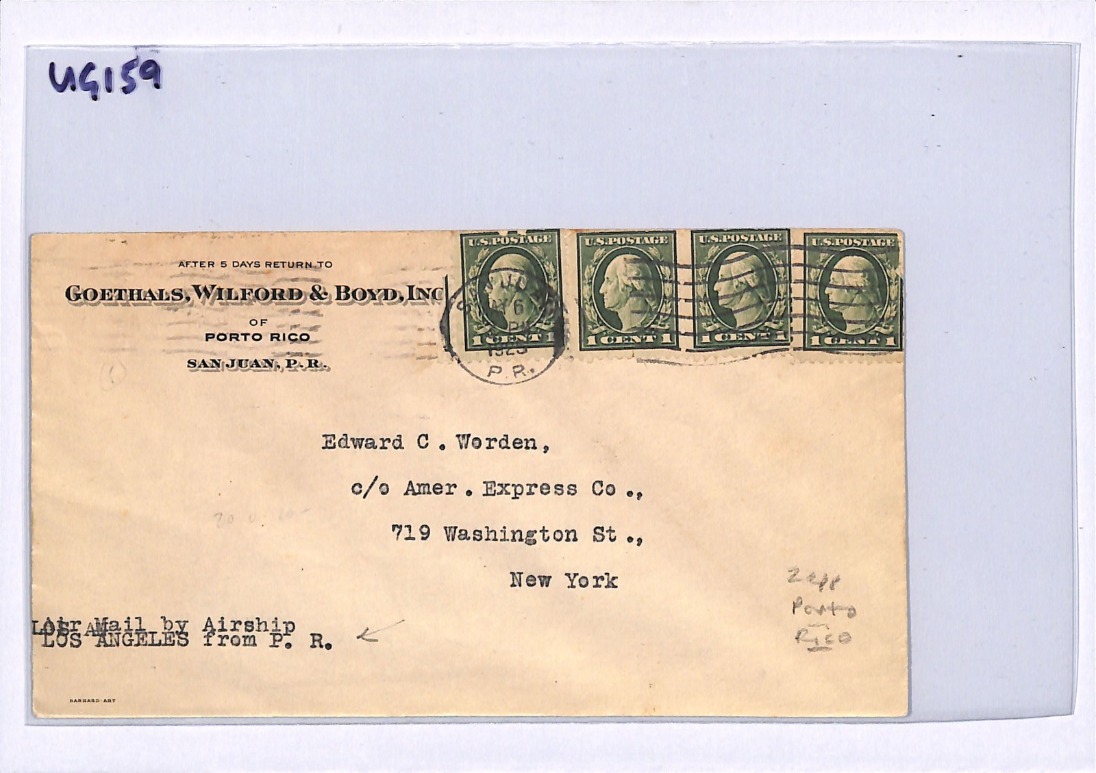 USA (ZEPPELIN) AIRSHIP *Los Angeles* Air Mail Cover PUERTO RICO 1925 NYC UG159 - Image 7