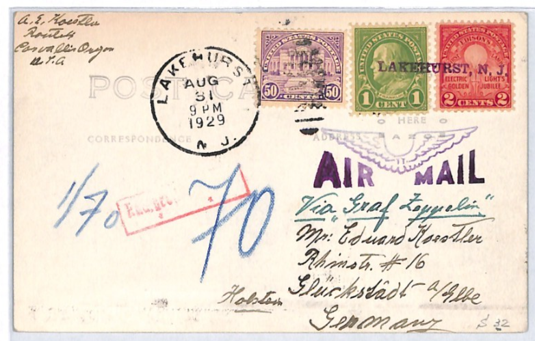 USA ZEPPELIN Air Mail 1929 *LAKEHURST NJ* Cancel AIRFIELD Postcard PLANES PZ235 - Image 4