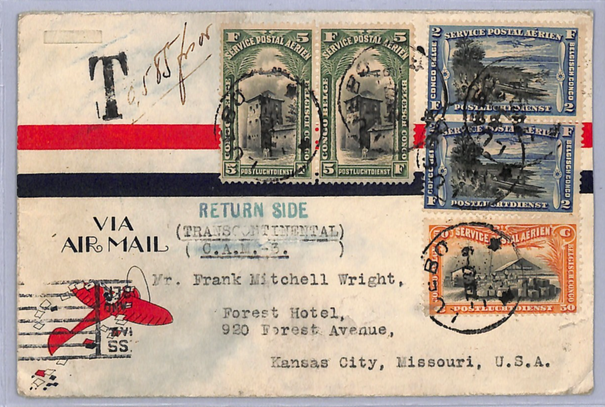 USA/BELGIAN CONGO Air *MIXED FRANKING* Cover 1927 Toulouse-Dakar Flight UG151 - Image 3