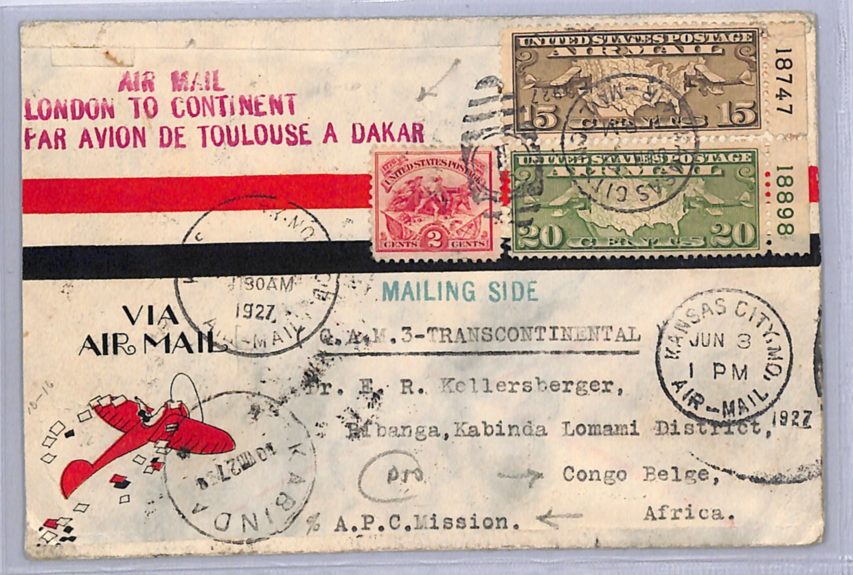 USA/BELGIAN CONGO Air *MIXED FRANKING* Cover 1927 Toulouse-Dakar Flight UG151