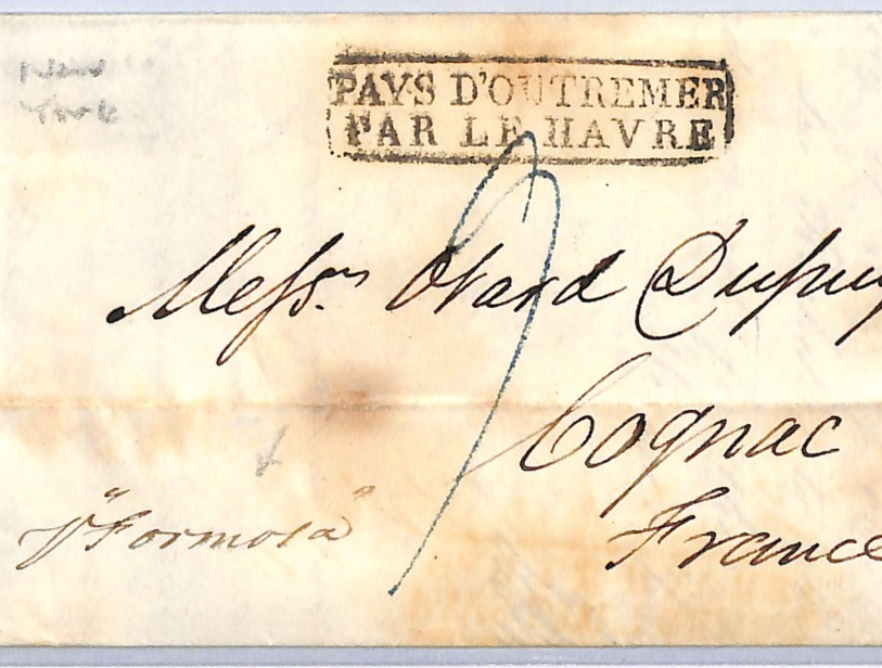 USA/FRANCE TRANSATLANTIC Cover 1834 New York Cognac FORMOSA EL WA33