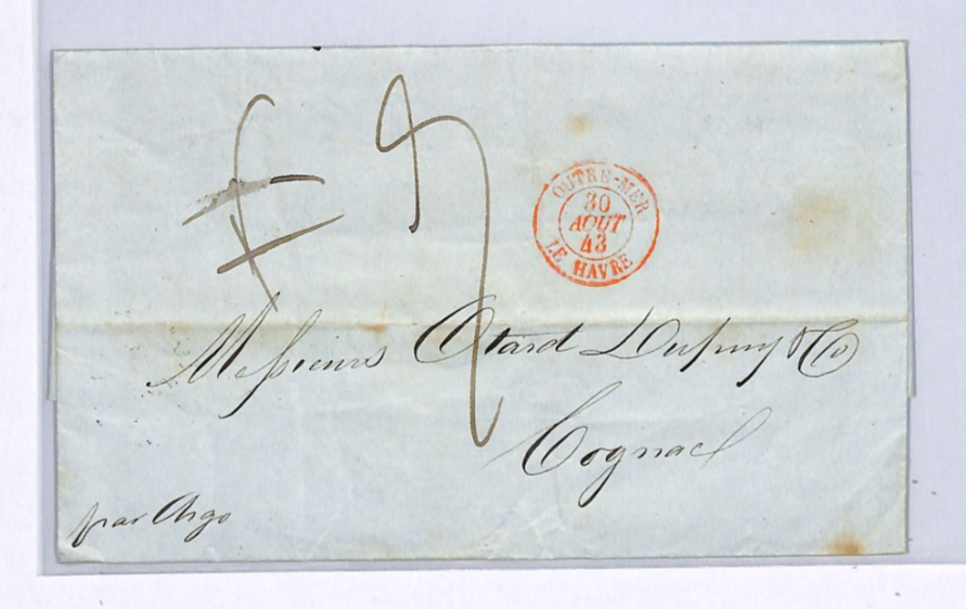 USA/FRANCE TRANSATLANTIC Cover 1843 New York Cognac Entire Letter EL XK214 - Image 3
