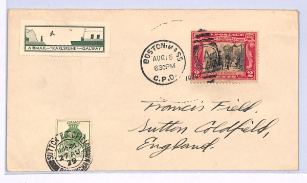 USA/GB Cover Transatlantic SHIP-SHORE LABEL Air 1929 *PUC* MIXED FRANKING XF205 - Image 3