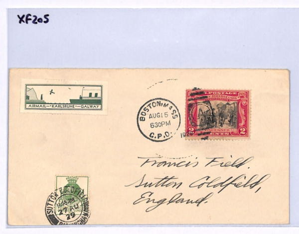 USA/GB Cover Transatlantic SHIP-SHORE LABEL Air 1929 *PUC* MIXED FRANKING XF205 - Image 5