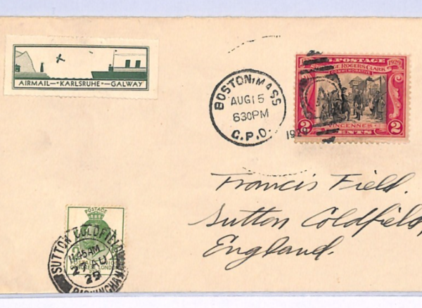 USA/GB Cover Transatlantic SHIP-SHORE LABEL Air 1929 *PUC* MIXED FRANKING XF205