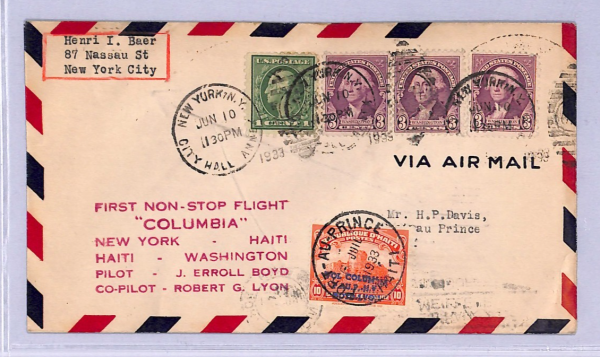 USA/HAITI Air 1933 Cover COLUMBIA FIRST FLIGHT Boyd-Lyon MULLER 10,000pts WT121 - Image 3