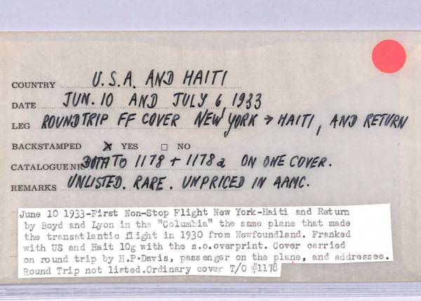 USA/HAITI Air 1933 Cover COLUMBIA FIRST FLIGHT Boyd-Lyon MULLER 10,000pts WT121 - Image 6