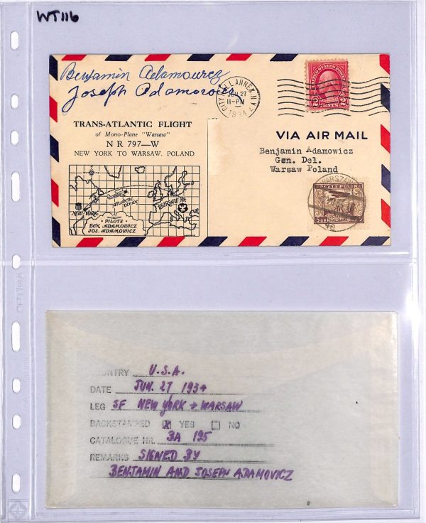 USA/POLAND Transatlantic Flight 1934 Air Cover ADAMOWICZ Pilots{2} Signed WT116 - Image 8