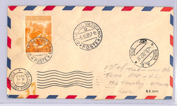 USA/VATICAN Air Mail Cover TWA FIRST POLAR FLIGHT San Francisco 1957 WT124 - Image 4