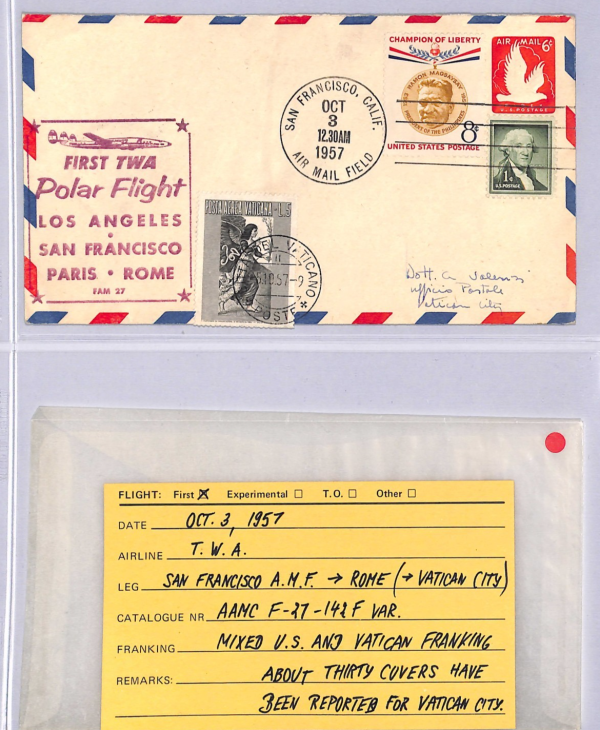 USA/VATICAN Air Mail Cover TWA FIRST POLAR FLIGHT San Francisco 1957 WT124 - Image 5