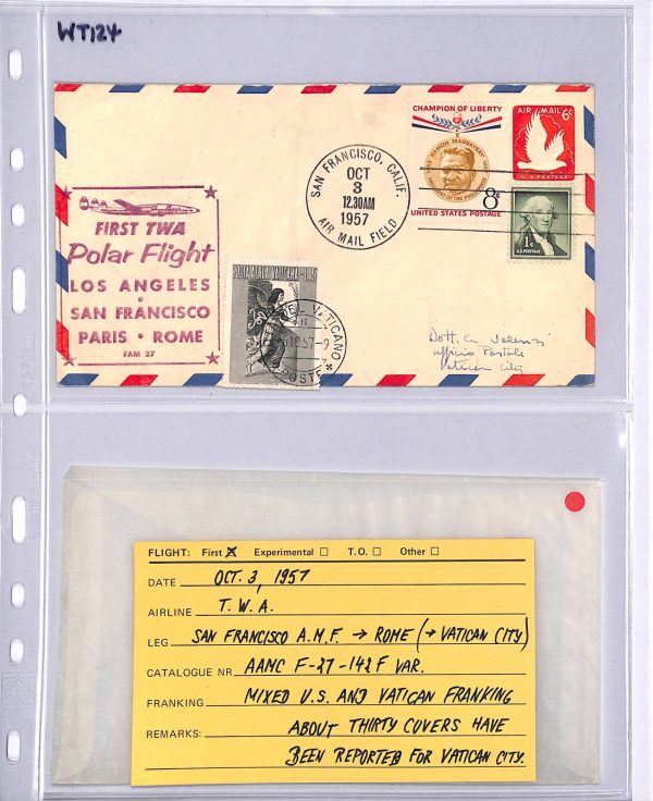 USA/VATICAN Air Mail Cover TWA FIRST POLAR FLIGHT San Francisco 1957 WT124 - Image 7