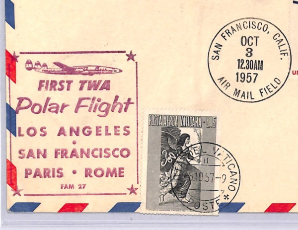 USA/VATICAN Air Mail Cover TWA FIRST POLAR FLIGHT San Francisco 1957 WT124