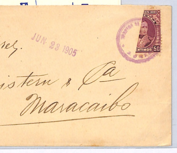 VENEZUELA 50c BISECT Cover *RUBIO PROVISIONAL* (25c) Rate 1905 Maracaibo WX58 - Image 3