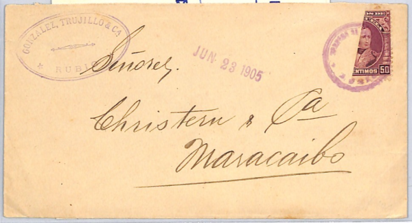 VENEZUELA 50c BISECT Cover *RUBIO PROVISIONAL* (25c) Rate 1905 Maracaibo WX58 - Image 4