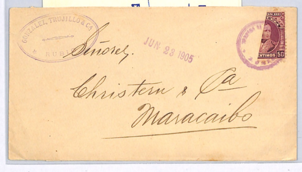 VENEZUELA 50c BISECT Cover *RUBIO PROVISIONAL* (25c) Rate 1905 Maracaibo WX58 - Image 8