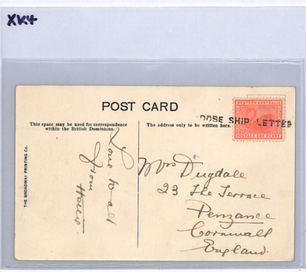 WESTERN AUSTRALIA 1d Swan Postcard *LOOSE SHIP LETTER* Adelaide PPC Penzance XK4 - Image 6
