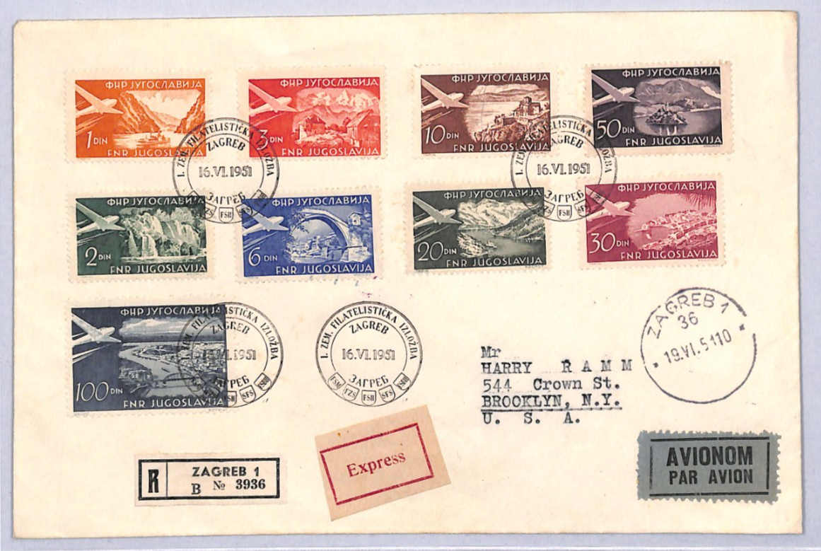 YUGOSLAVIA 1951 FDC Air Mail 100d Grey HIGH VALUE Zagreb Croatia Reg Cover YW469 - Image 3
