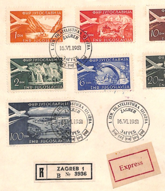 YUGOSLAVIA 1951 FDC Air Mail 100d Grey HIGH VALUE Zagreb Croatia Reg Cover YW469 - Image 5