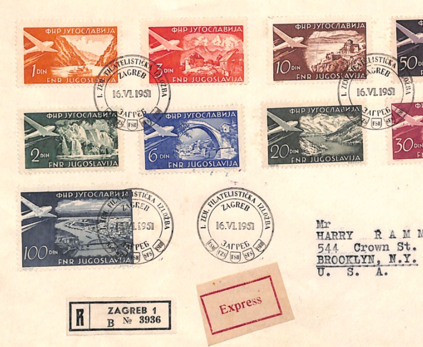 YUGOSLAVIA 1951 FDC Air Mail 100d Grey HIGH VALUE Zagreb Croatia Reg Cover YW469