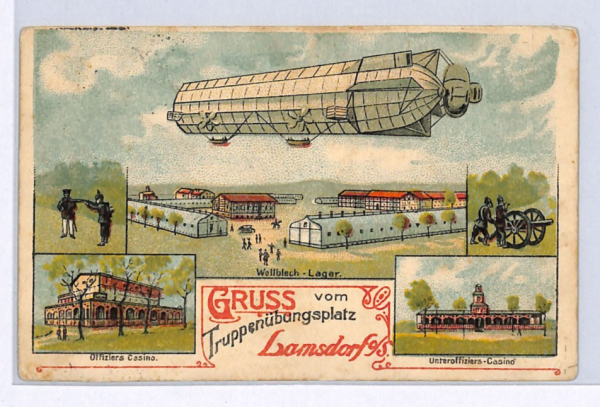 ZEPPELIN Art Chromo-Litho Postcard GRUSS AUS *Lamsdorf* Used 1916 {samwells}WZ7 - Image 3