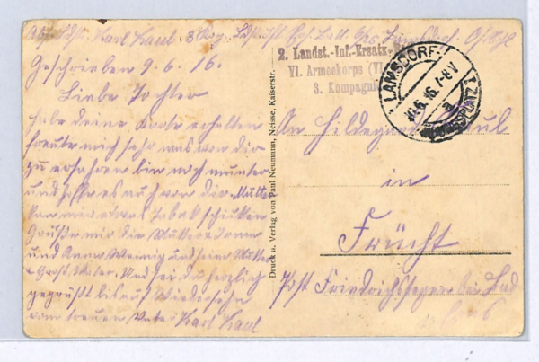 ZEPPELIN Art Chromo-Litho Postcard GRUSS AUS *Lamsdorf* Used 1916 {samwells}WZ7 - Image 4