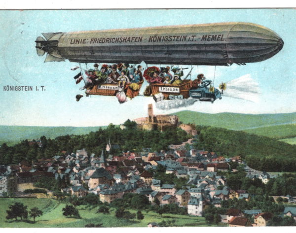 ZEPPELIN Art Comic Postcard *Königstein* Germany LINIE MEMEL 1909 London KZ335