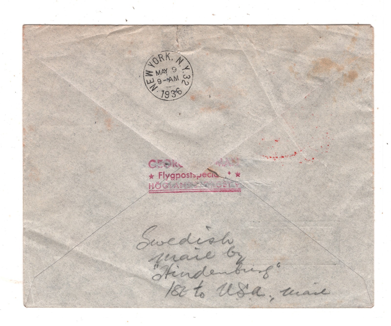 ZEPPELIN *HINDENBERG* Cover SWEDEN Air 1936 FIRST FLIGHT USA NJ Rahway KZ245 - Image 2