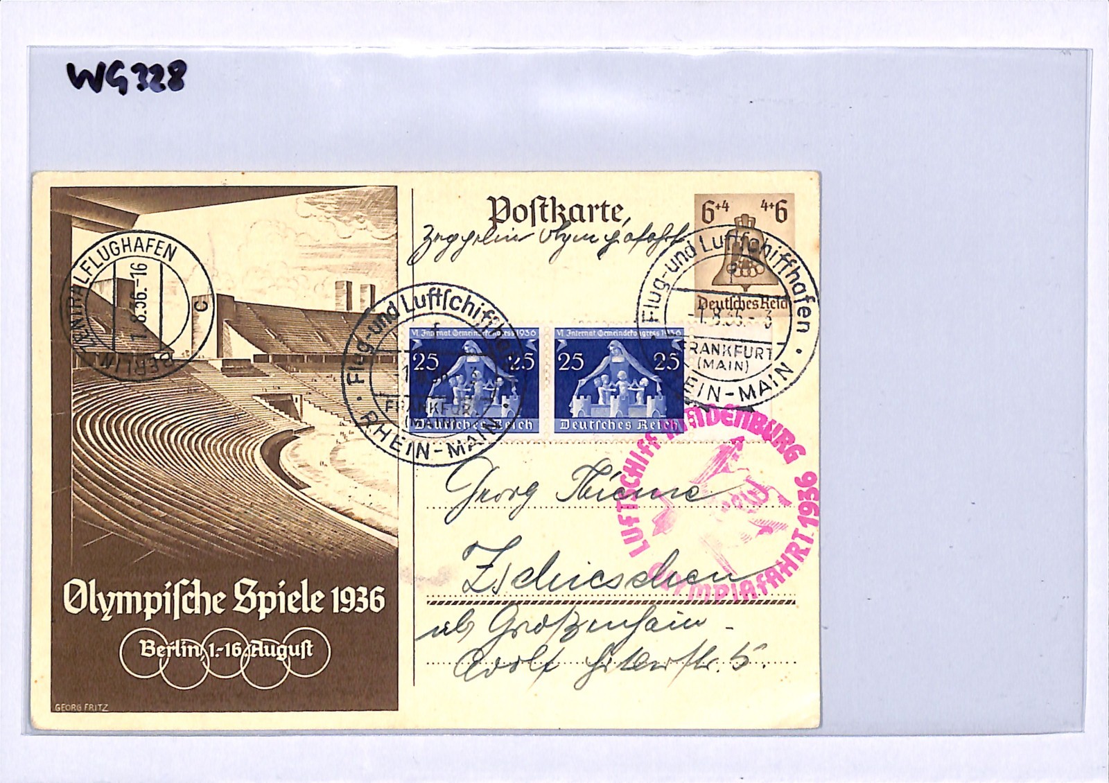 ZEPPELIN HINDENBURG Air Mail 1936 *OLYMPIAFAHRT* Card OLYMPICS Stationery WG328 - Image 7