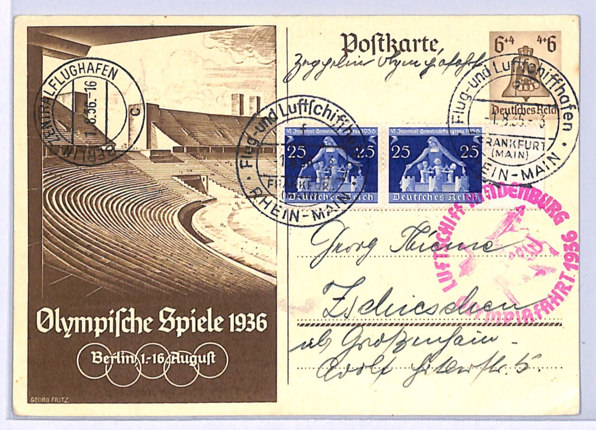 ZEPPELIN HINDENBURG Air Mail 1936 *OLYMPIAFAHRT* Card OLYMPICS Stationery WG328