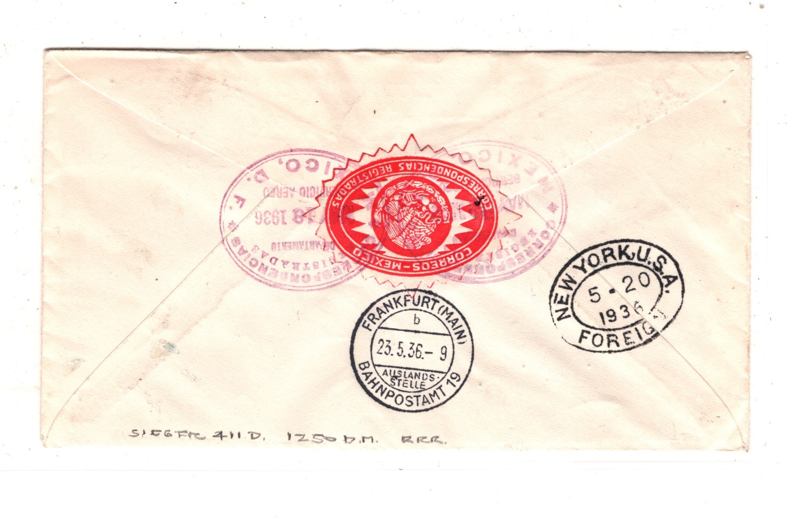 ZEPPELIN HINDENBURG *MEXICO* Air Mail Cover 1936 Germany Lorch Registered KZ278 - Image 3