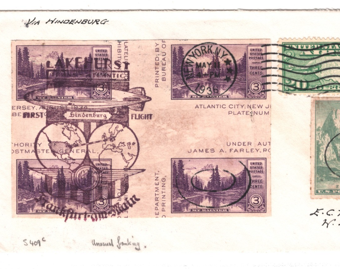 ZEPPELIN *HINDENBURG* USA Air 1936 FLIGHT Cover Super *IMPERF* Franking KZ392