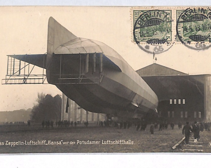 ZEPPELIN *Hansa* (LZ.13) Hangar Postcard 1913 Germany VIEW-SIDE FRANKING PZ122