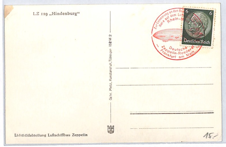 ZEPPELIN *Hindenburg* (LZ.129) Card 6pf HINDENBURG STAMP *Red Cachet* CTO PZ202 - Image 3